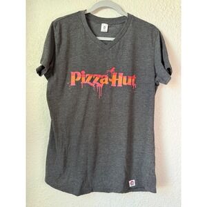 Pizza Hut Graphic T Shirt Dark Gray V Neck Short Sleeve IQ Apparel Size W L